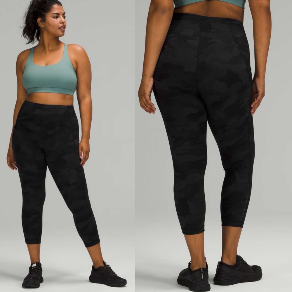 NWT Lululemon Swift Speed High Rise Crop Leggings Camo Print Womens Size 2 Black